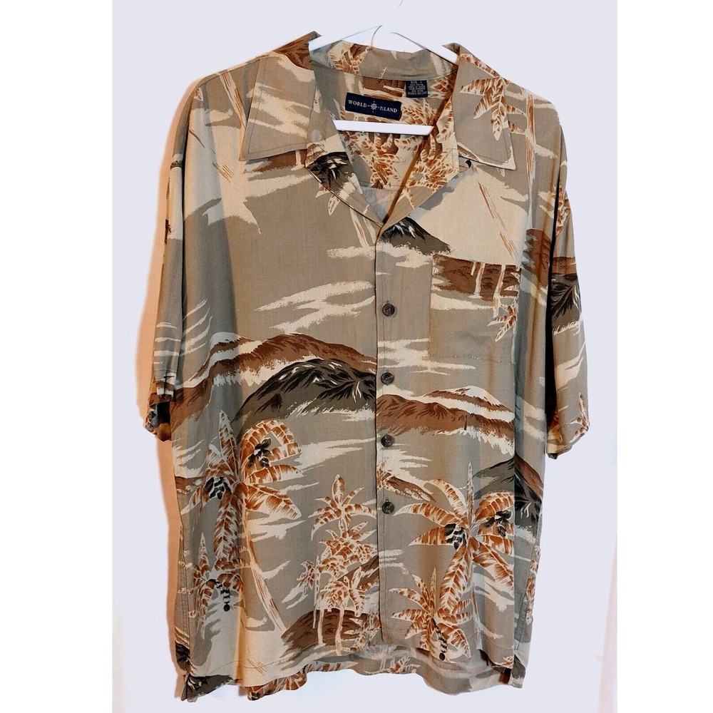 WORLD ISLAND‎ Hawaiian Aloha Shirt Mens Large Short Sleeve Cotton Button Up
